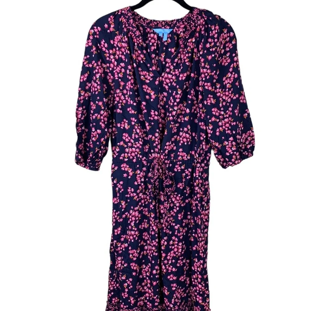NWOT Draper James Martina Popover Midi Dress Navy Cherry Blossom - Picture 4 of 9